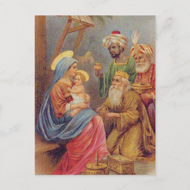 Cartão Postal De Festividades Ilustração de Natal Natividade Jesus (Frente)