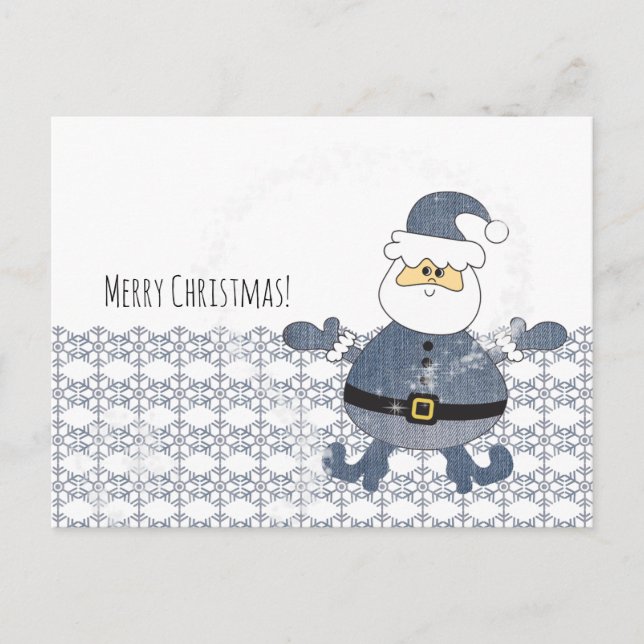 Cartão Postal De Festividades Ilustração de Papai Noel da Moda Jeans Fofa (Frente)
