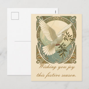 Cartão Postal De Festividades Ilustração de Pombo Estilizado em Art Nouveau de N