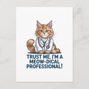 Cartão Postal De Festividades Ilustração de Pun Médico de Gato Engraçado Fofo