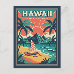 Cartão Postal De Festividades Ilustração de Viagem das Ilhas Havaianas Vintage R