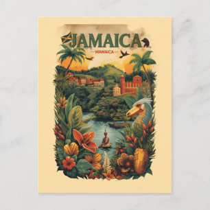 Cartão Postal De Festividades Ilustração de viagem para Jamaica em estilo retrô
