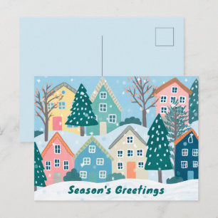 Cartão Postal De Festividades Ilustração de Vila Nevada Cumprimentos de Temporad