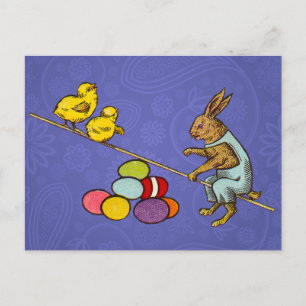 Cartão Postal De Festividades Ilustração do coelho de Páscoa chocando ovos