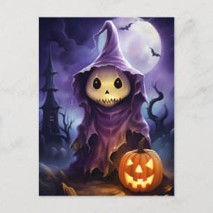 Cartão Postal De Festividades Ilustração do Halloween Ghost Jack-o'-lantern