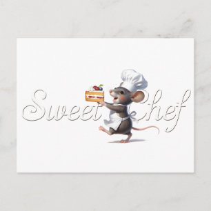 Cartão Postal De Festividades Ilustração do Logotipo do Rato "Chef Doce"