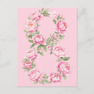 Cartão Postal De Festividades Ilustração Elegante de Flor de Peônia para 8 de Ma