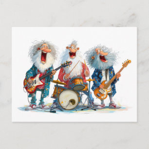 Cartão Postal De Festividades Ilustração engraçada de idosos tocando rock