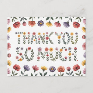 Cartão Postal De Festividades Ilustração Floral de Agradecimento "MUITO OBRIGADO