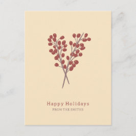 Cartão Postal De Festividades ilustración bayas rojas planta de navidad vintage