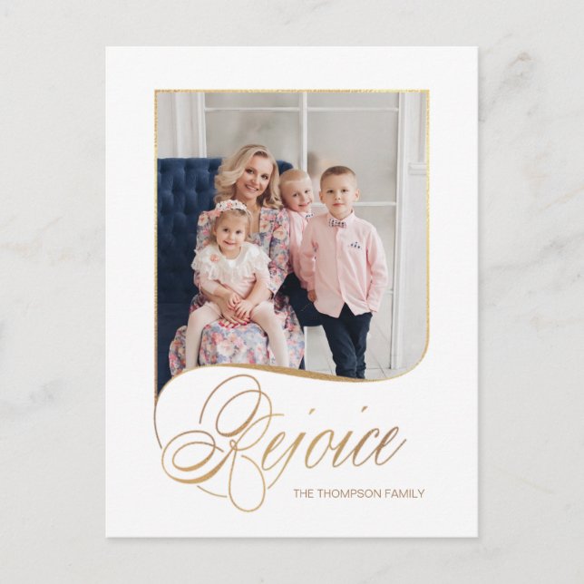 Cartão Postal De Festividades Imagem do Script Elegante Dourado Rejoice Calliogr (Frente)