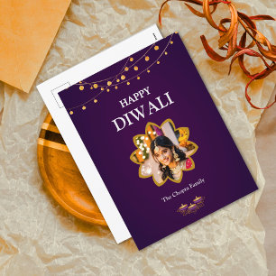 Cartão Postal De Festividades Imagem personalizada de Mandala Foto Dourada Roxo