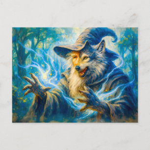 Cartão Postal De Festividades Imagem transformadora de lobo no estilo do óleo de