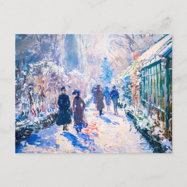 Cartão Postal De Festividades Impressionista jardim de inverno com caminhoneiros (Frente)