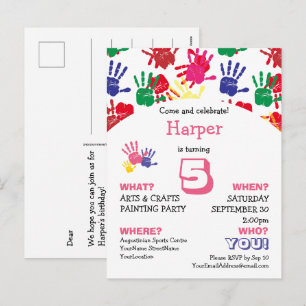 Cartão Postal De Festividades Impressões Coloridas das Mãos das Crianças Festa d