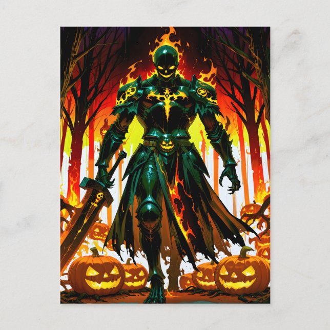 Cartão Postal De Festividades Incrível Absorvente Pumpkin Knight Halloween (Frente)