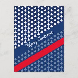 Cartão Postal De Festividades Indigo Azul Branco Vermelho Inverno Árvore Aquarel