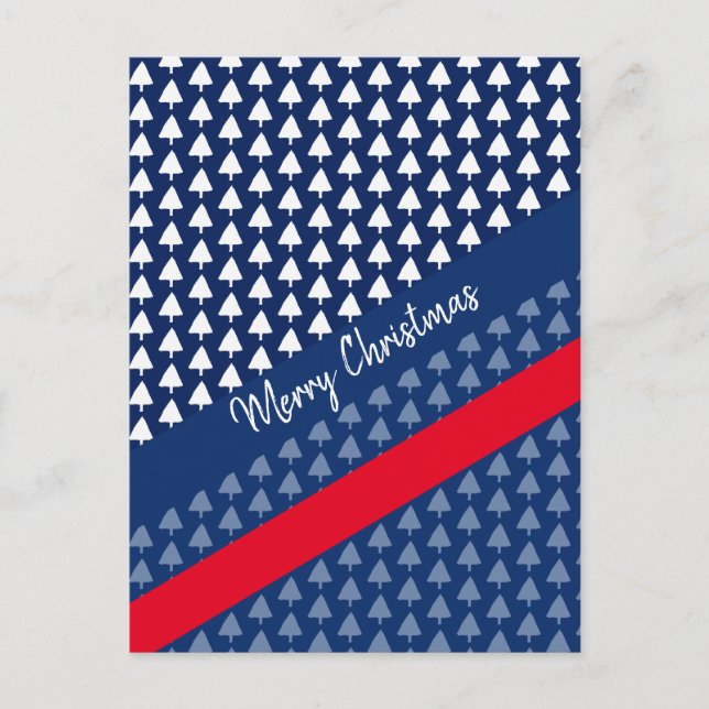 Cartão Postal De Festividades Indigo Azul Branco Vermelho Inverno Árvore Aquarel (Frente)