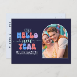 Cartão Postal De Festividades Indigo Gleam New Year Retro Modern Blue Photo