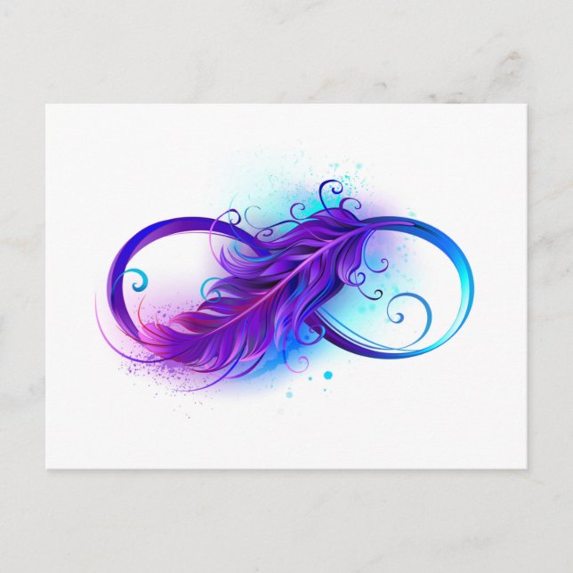 Cartão Postal De Festividades Infinity with Purple Feather (Frente)