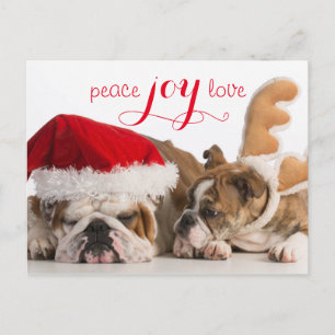 Cartão Postal De Festividades Inglês Bulldog Papais noeis E Reindeer