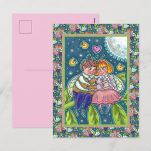 CARTÃO POSTAL DE FESTIVIDADES INSETOS AMANTES, FIREFLIES E LUA CHEIA, NAMORADOS