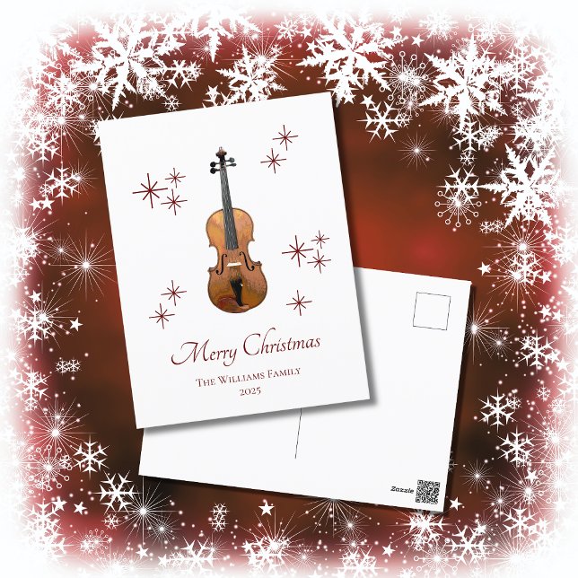 Cartão Postal De Festividades Instrumento Musical Violin Cute Christmas (Criador carregado)