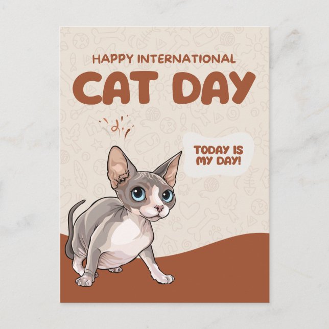 Cartão Postal De Festividades International Cat Day Sphynx Celebration Art (Frente)
