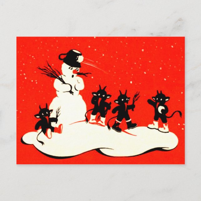 Cartão Postal De Festividades Interruptor vermelho do boneco de neve da luta do (Frente)