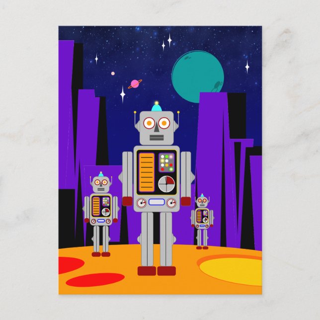 Cartão Postal De Festividades Invasão de alienígenas - Robôs (Frente)