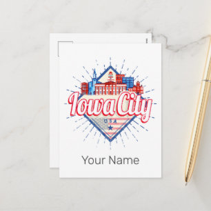 Cartão Postal De Festividades Iowa City United States Retro Skyline Vintage EUA