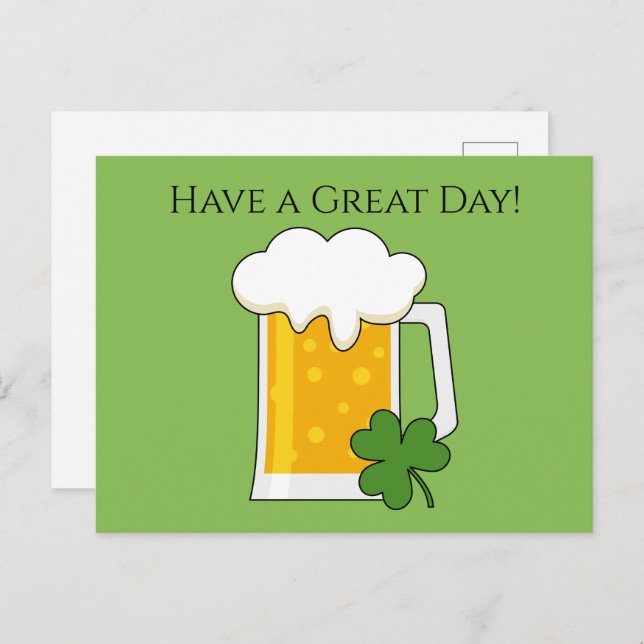 Cartão Postal De Festividades Irish Beer Mug com Shamrock Clover | Personalizar (Frente/Verso)