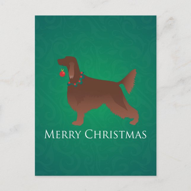 Cartão Postal De Festividades Irish Setter Dog Felry Design de Natal (Frente)