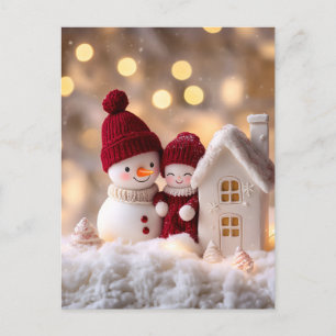 Cartão Postal De Festividades Irmãos Boneco de Neve Invernal Alegria