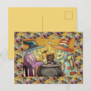 CARTÃO POSTAL DE FESTIVIDADES IRMÃS DE BRUXAS, GATO NEGRO E TRASEIRO