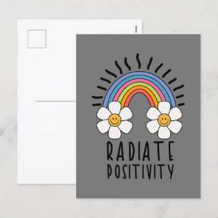 Cartão Postal De Festividades Irradiar Positividade   Arco-íris Colorido e Flore