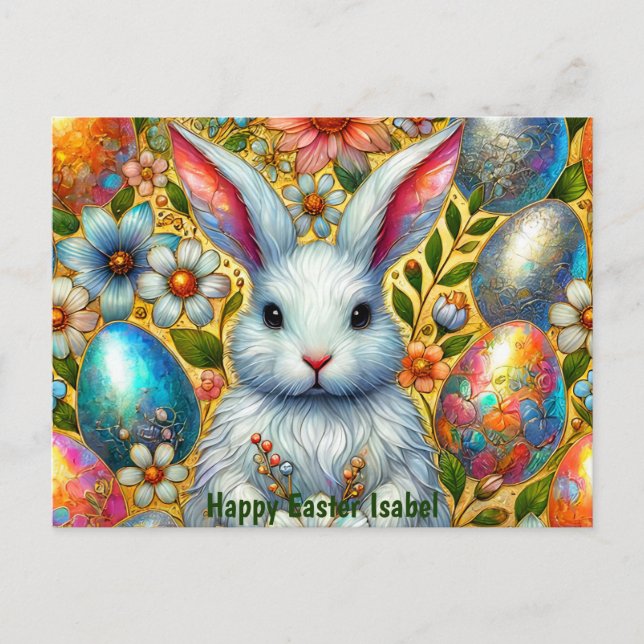 CARTÃO POSTAL DE FESTIVIDADES ISABEL ~ HAPPY EASTER BUNNY GREETING ~  (Frente)