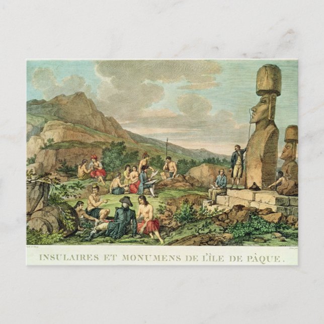 Cartão Postal De Festividades Islanders and Monuments of Easter Island (Frente)