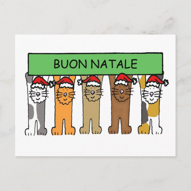 Cartão Postal De Festividades Italian Happy Christmas Cats Buon Natale (Frente)