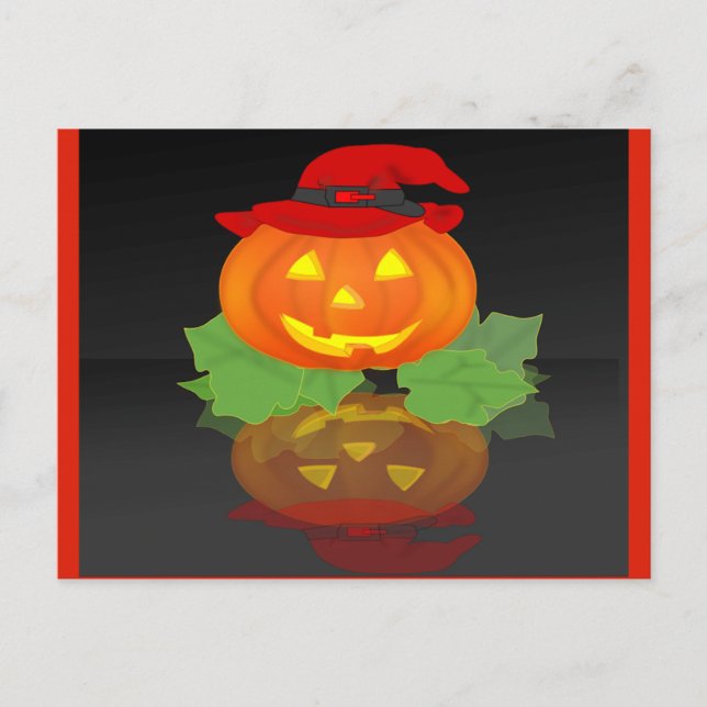 Cartão Postal De Festividades Jack O Lantern e sua Reflexão - (Frente)