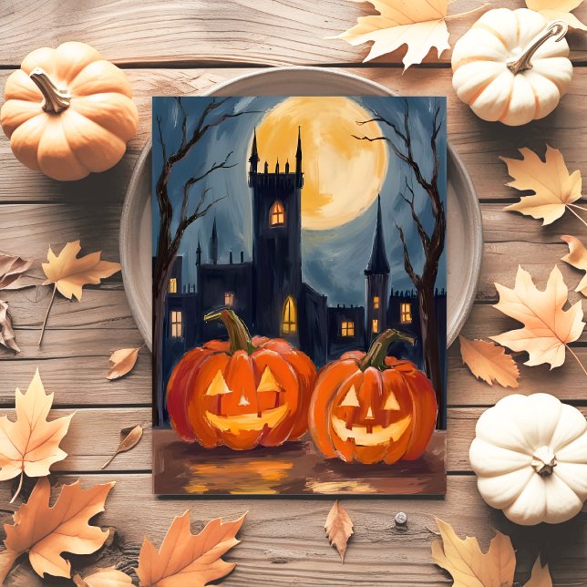 Cartão Postal De Festividades Jack-O-Lantern Fright | Halloween Spooky Pintado (Criador carregado)