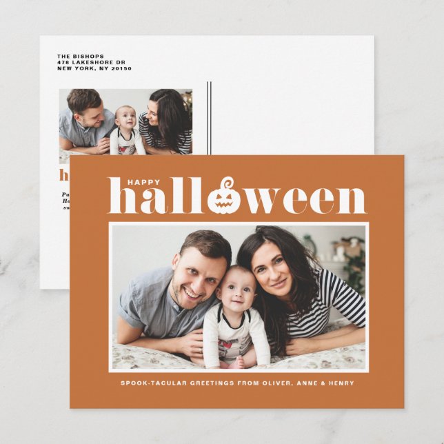 Cartão Postal De Festividades Jack-o-lanterno Orange Photo Happy Halloween (Frente/Verso)