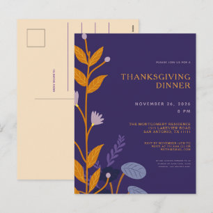 Cartão Postal De Festividades Jantar de Ação de Graças Floral Mínimo