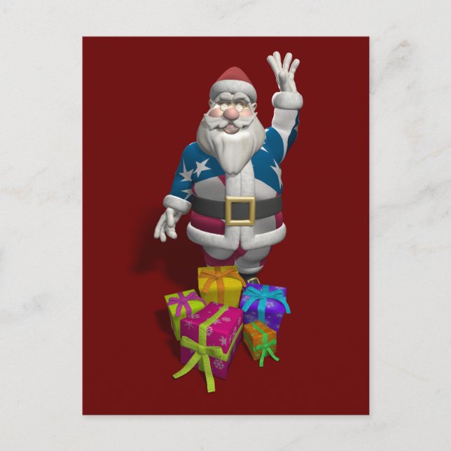 Cartão Postal De Festividades Jaqueta da bandeira de Papai Noel E.U. (Frente)