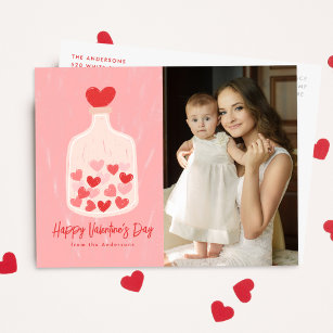 Cartão Postal De Festividades Jar de Corações Desenhado à Mão Dia de os namorado
