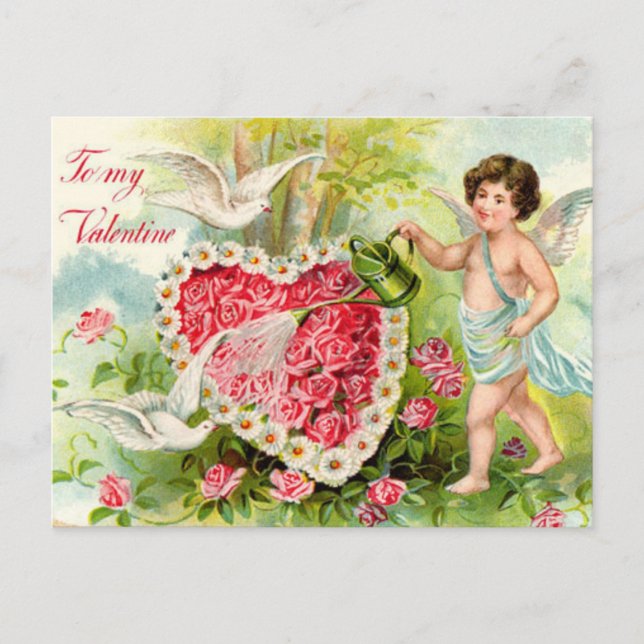Cartão Postal De Festividades Jardim Com Cupido (Frente)