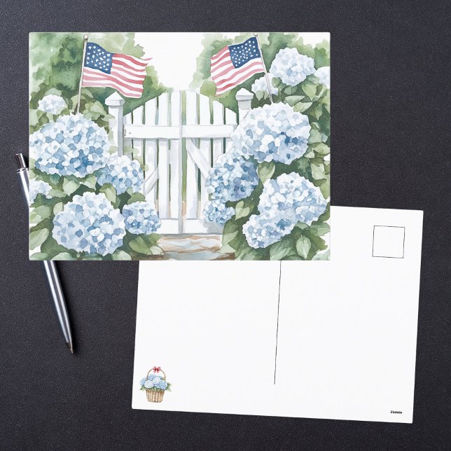 Cartão Postal De Festividades Jardim de Algodão Azul Patriótico de Aquarela (Criador carregado)