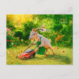 Cartão Postal De Festividades Jardim de Caprinos Destroys com Lawnmower