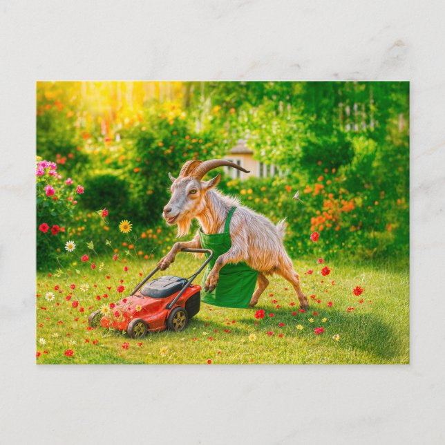 Cartão Postal De Festividades Jardim de Caprinos Destroys com Lawnmower (Frente)