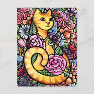 Cartão Postal De Festividades Jardim de Flores de Gato Laranja